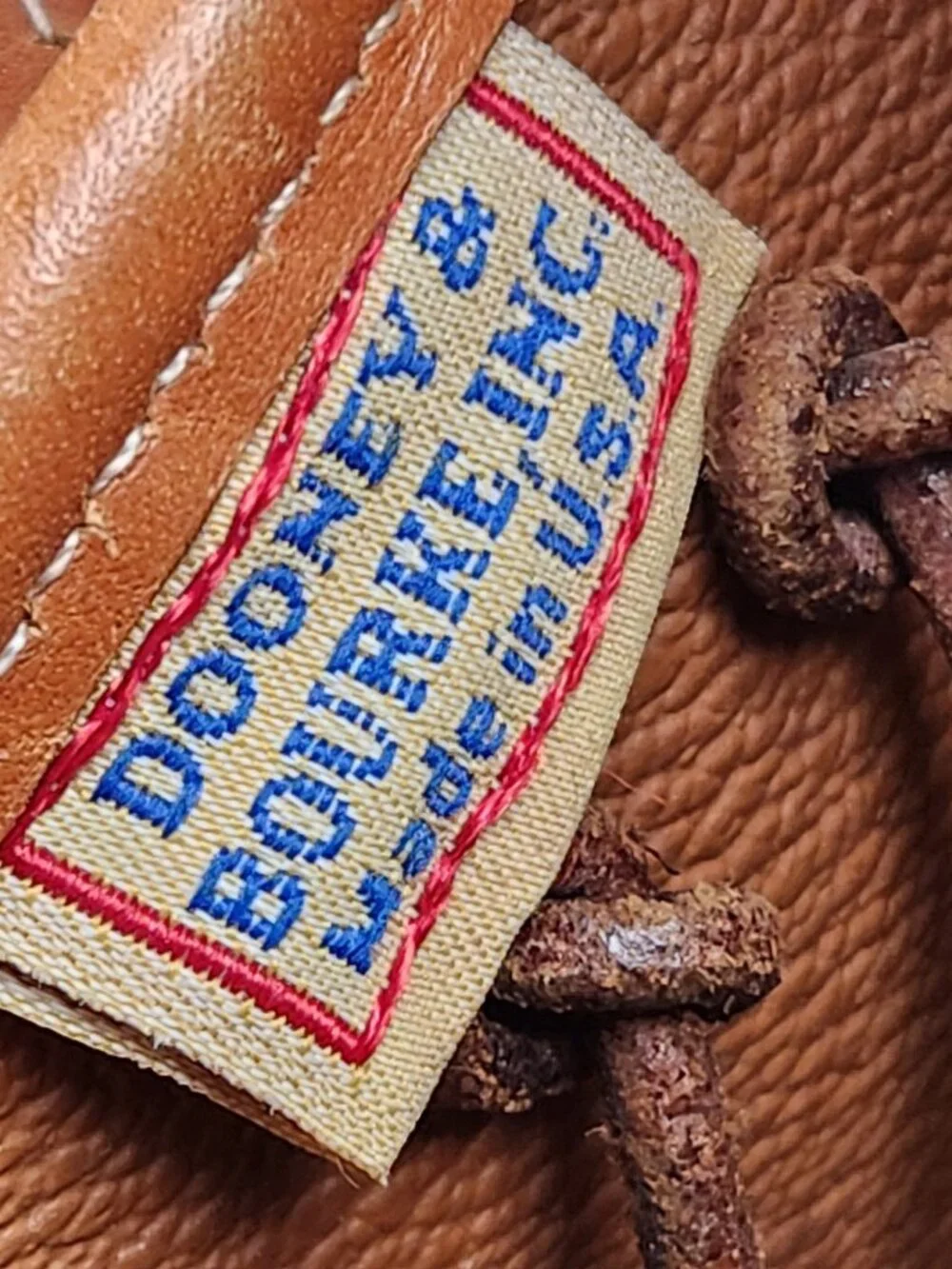 VTG Dooney & Bourke Leather Satchel Cream Pebble Body Tan Trim Brass Duck Fob US